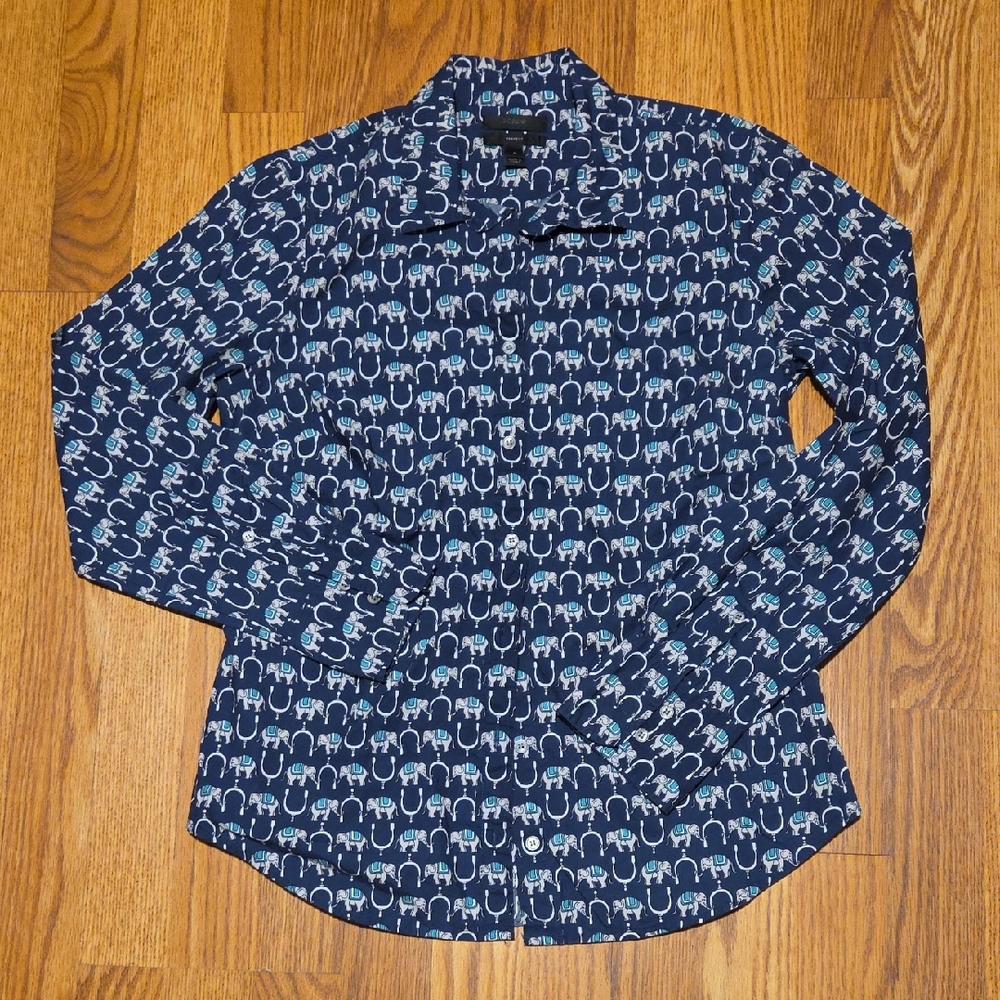 J. Crew Elephant Print Navy Shirt